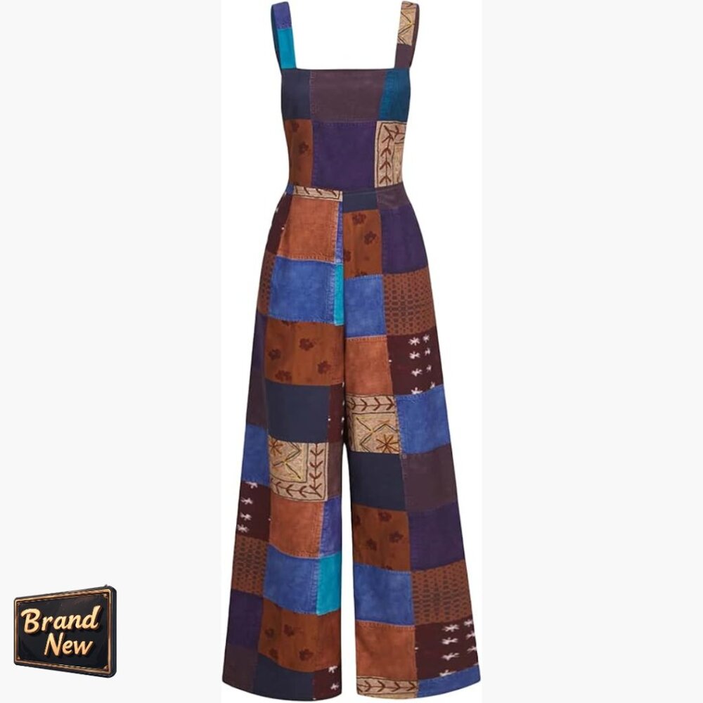 Patchwork Sleeveless Romper Overalls Jumpsuit, Lo… - image 1
